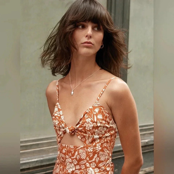 Pixie Market Custom Adobe Boho Floral Sundress Print Knot Midi Dress Size XS. - Picture 3 of 15